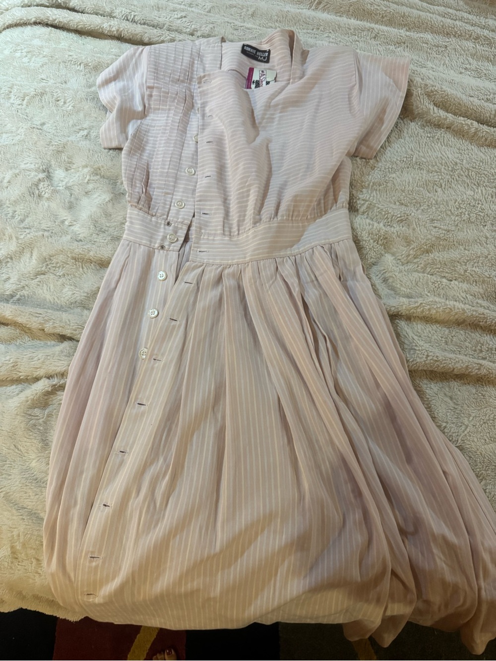 Vintage-Inspired Light Blush Striped Women's Dress